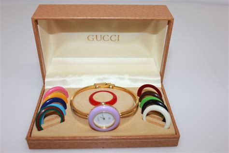 value of vintage gucci bangle bracelet watch with interchangeable face|gucci vintage watch interchangeable.